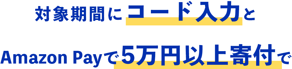対象期間にコード入力とAmazon payで5万円以上寄付で