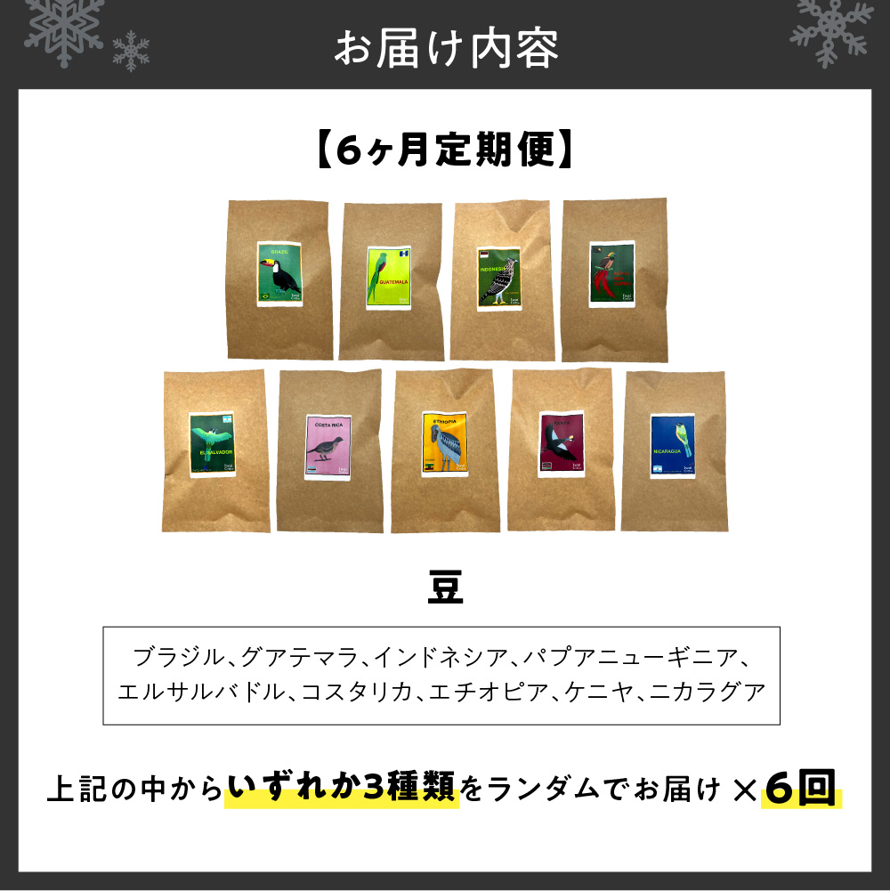 【定期便6ヶ月】世界のコーヒーを飲み比べ 定期便 全6ヶ月　店主厳選 珈琲 3種セット 毎月 100g × 3袋 6回 合計 1.8kg　いわい珈琲　シングルオリジン300g（豆）
