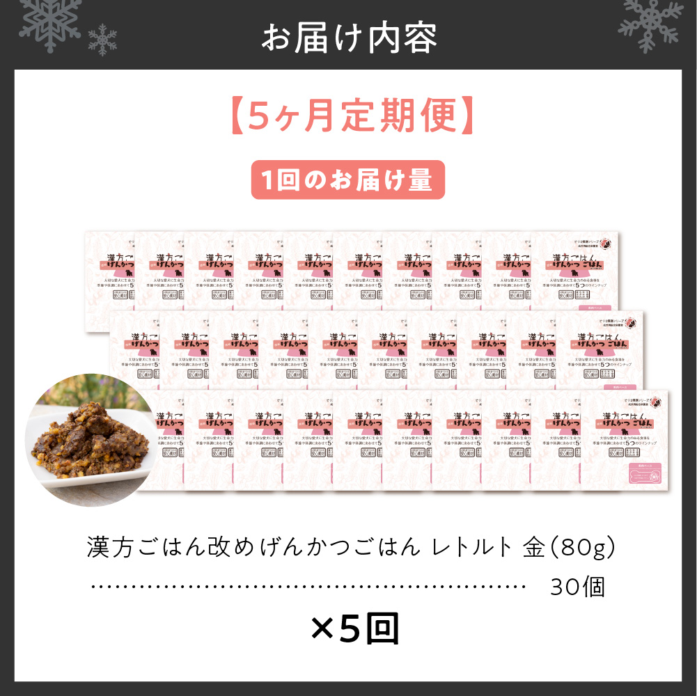 【定期便】漢方ごはん改めげんかつごはんレトルト『金』30個（30個×5回）