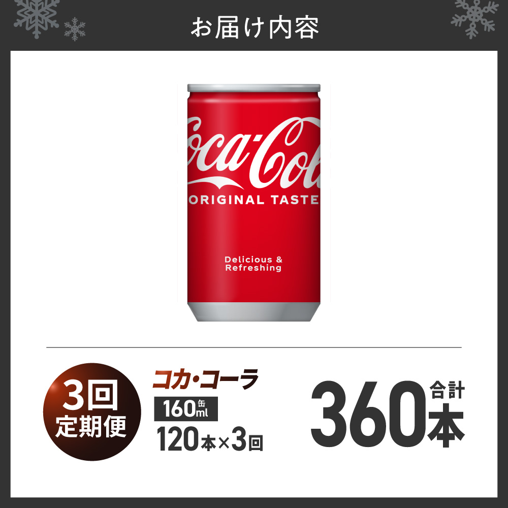 【３ヶ月定期便】コカ・コーラ 160ml缶×120本｜コカ・コーラ 飲料 ドリンク 飲み物 炭酸 ジュース 北海道 札幌市