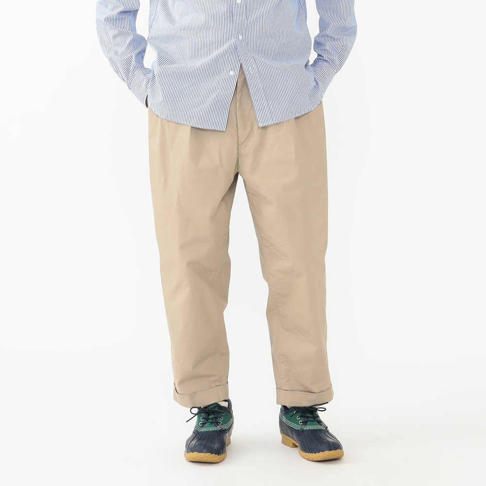 BEAMS PLUS 2プリーツ ツイル パンツ　KHAKI　XS
