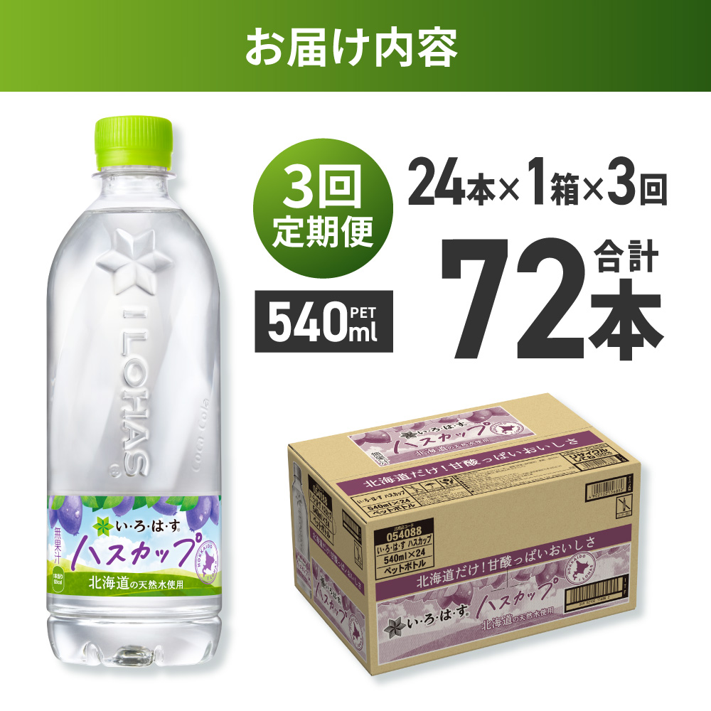【３ヶ月定期便】い・ろ・は・す ハスカップ　540mlPET×24本｜コカ・コーラ 飲料 ドリンク 飲み物 水 北海道 札幌市
