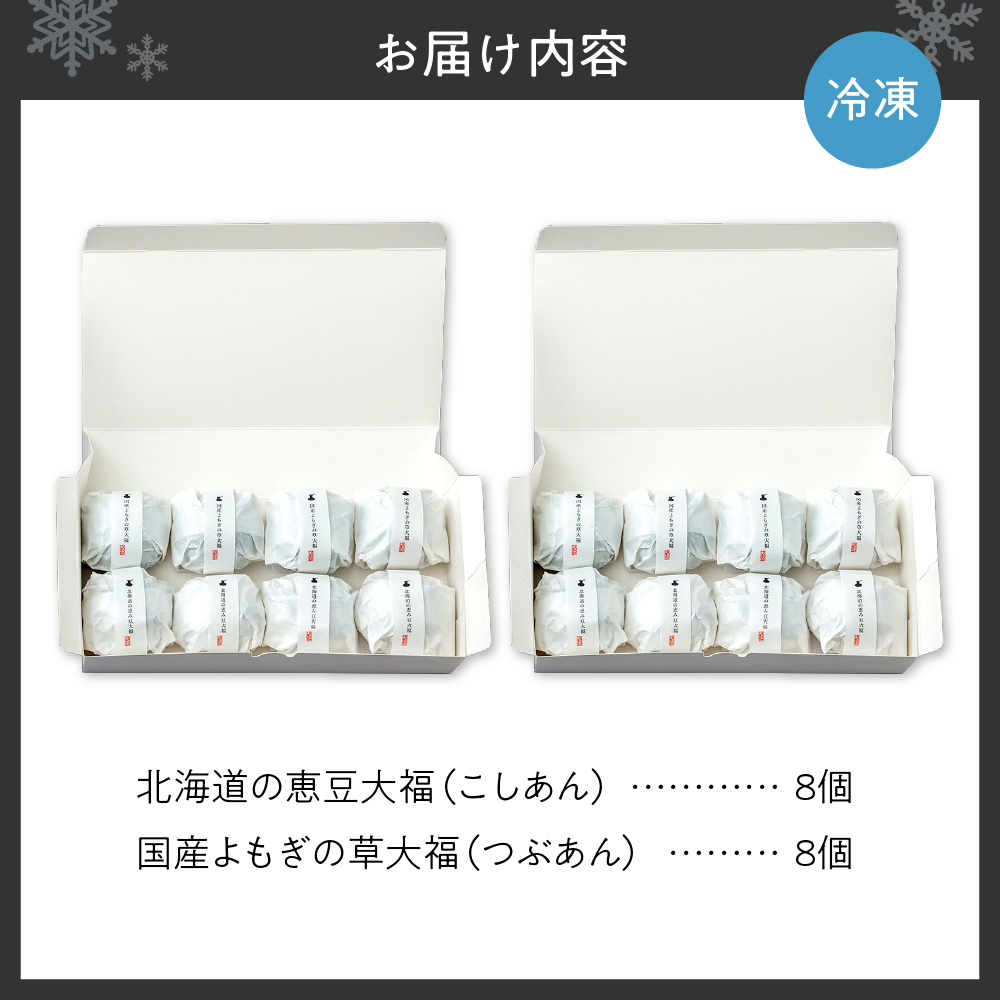 北海道の恵み豆大福4個×国産よもぎの草大福4個セット×2セット