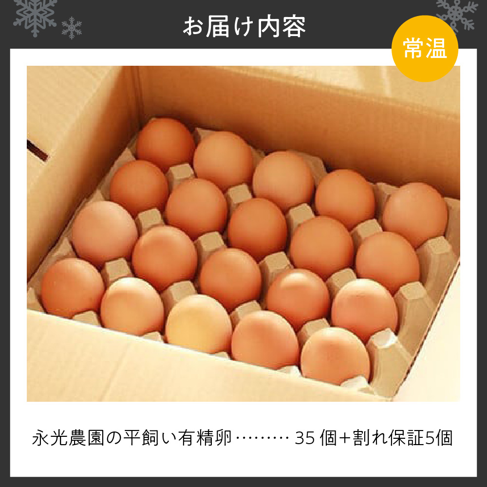 永光農園の平飼い有精卵　35個+割れ保証5個