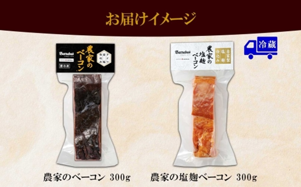 農家のベーコン2種 スモーク 塩麹 300g×各1 食べ比べ ベーコン 厚切り 豚肉 ポーク ブロック BBQ ギフト 冷蔵 洞爺湖サミット バルナバハム バルナバフーズ 送料無料 北海道 札幌市