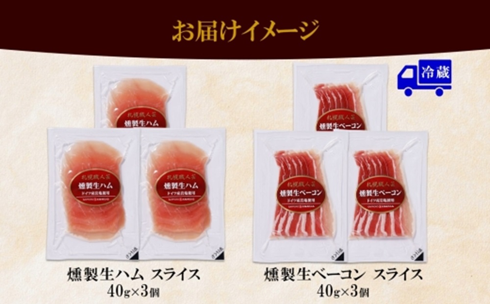 燻製生ハム & 生ベーコン スライス 40g×各3 豚肉 生ハム ハム ベーコン スモーク 燻製 おつまみ 冷蔵 ギフト お取り寄せ バルナバハム バルナバフーズ 送料無料 北海道 札幌市