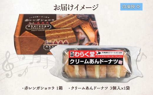 北海道 札幌わらく堂 スイーツ2種 赤レンガショコラ クリームあんドーナツ 各1 ガトーショコラ ドーナッツ スイーツ デザート おやつ ギフト お土産 冷凍 わらく堂 送料無料 北海道 札幌市