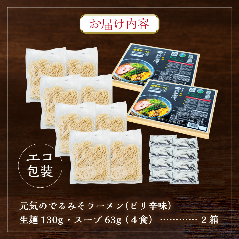 ラーメン札幌一粒庵【生麺8食（4食エコ包装×2箱）】元気のでるみそラーメン（ピリ辛味）