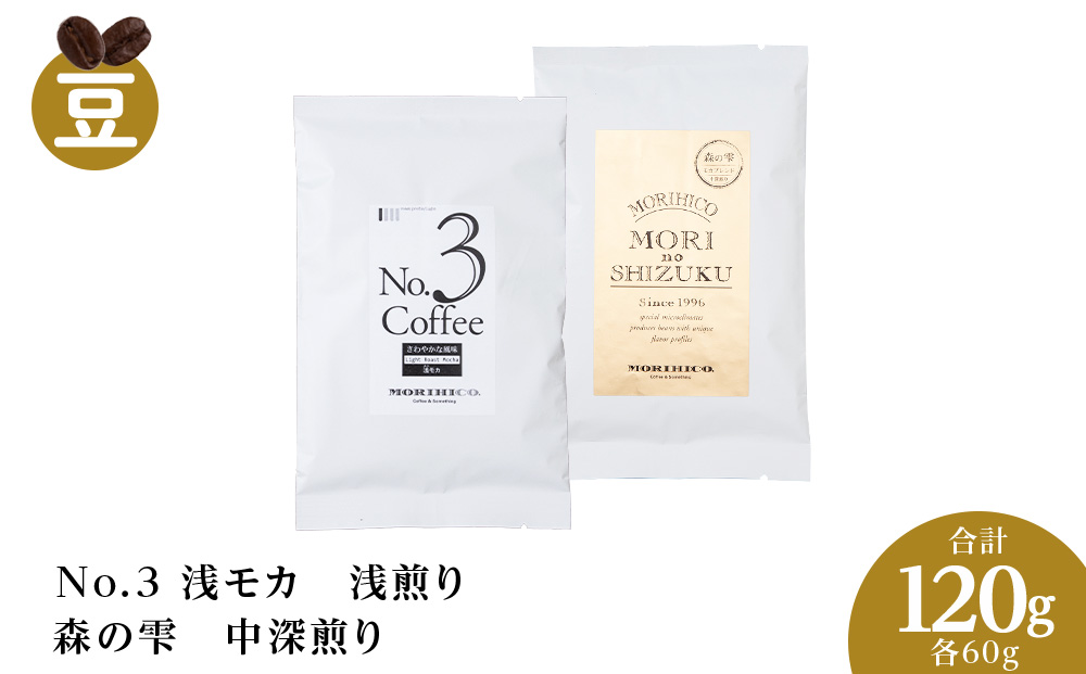 コーヒー豆セット　No.3 浅モカと森の雫セット　合計120g