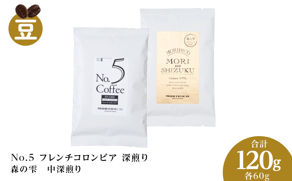 コーヒー豆セット　No.5 フレンチコロンビアと森の雫セット　合計120g