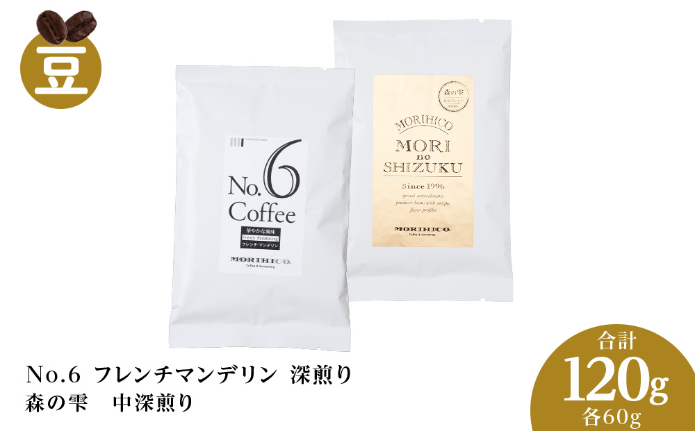 コーヒー豆セット　No.6 フレンチマンデリンと森の雫セット　合計120g