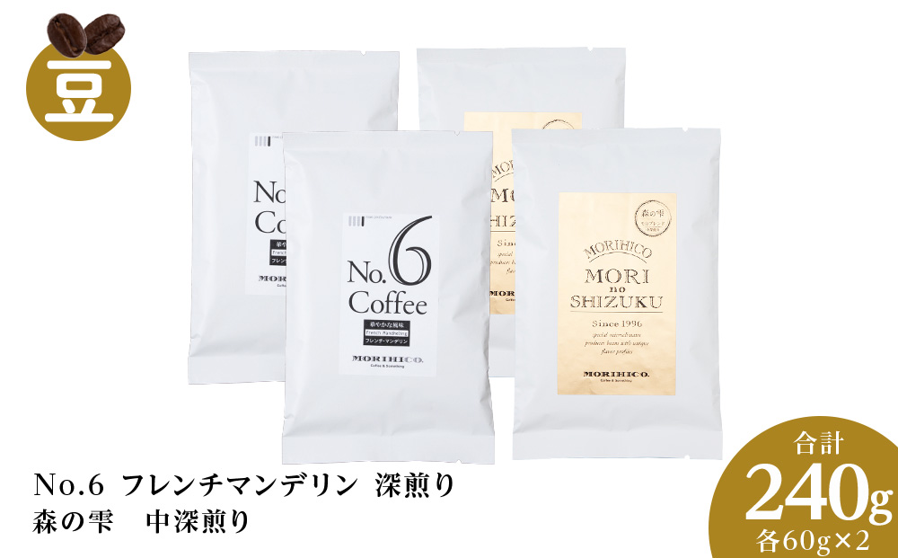コーヒー豆セット　No.6 フレンチマンデリンと森の雫セット　各2袋　合計240g