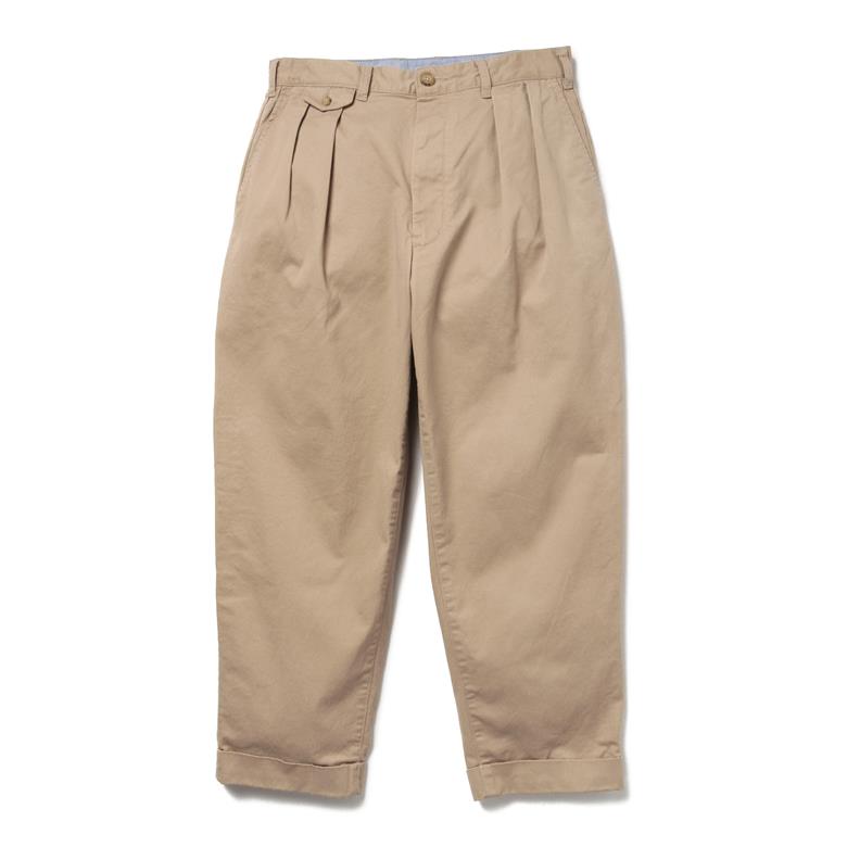 BEAMS PLUS 2プリーツ ツイル パンツ　KHAKI　XL