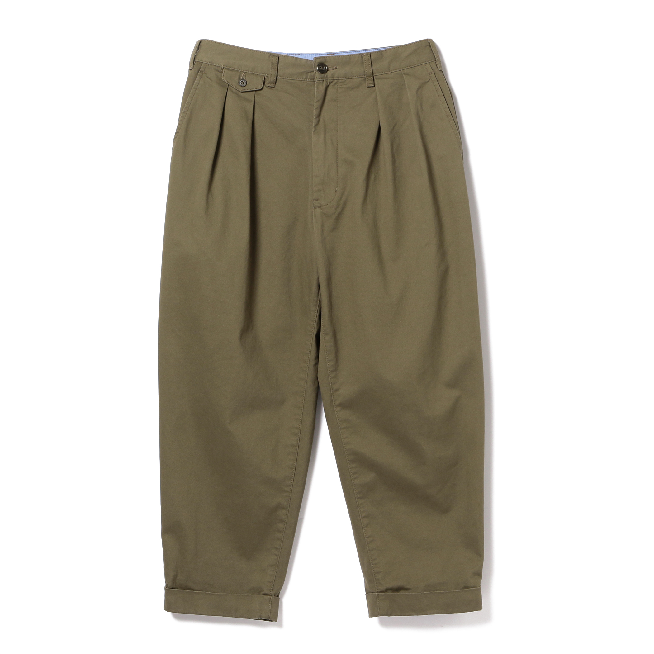 BEAMS PLUS 2プリーツ ツイル パンツ　OLIVE　S