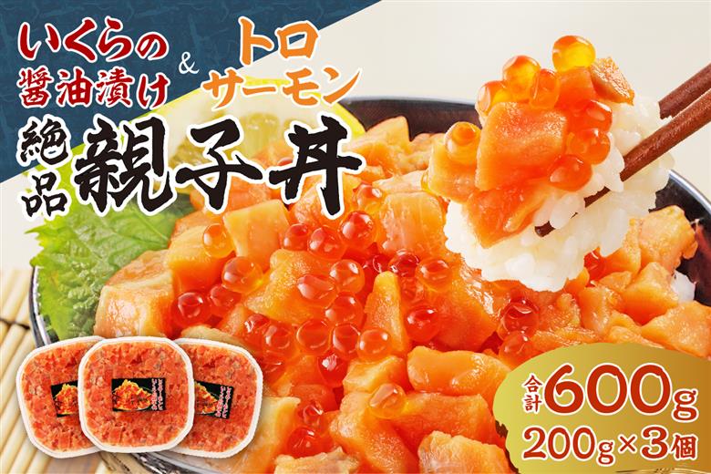 北海道産いくら醤油漬け（鮭卵）とトロサーモンの絶品！親子丼セット600ｇ（200ｇ×３個）