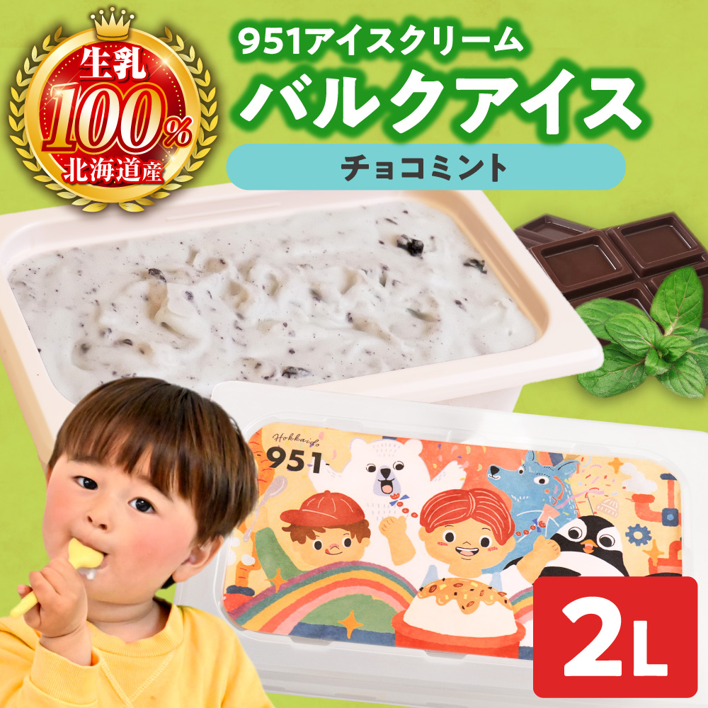 951アイスクリーム　バルクアイス2L×１個（チョコミント）｜本格派 アイス ミルク 北海道 札幌市