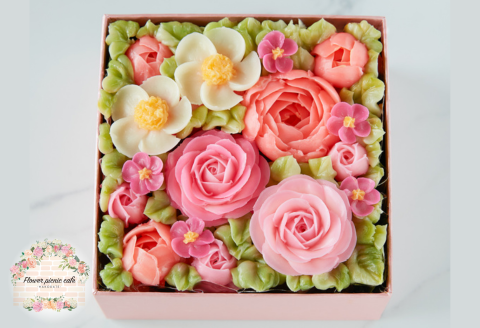 食べられるお花のボックスケーキ（Peach Pink）_HD123-001