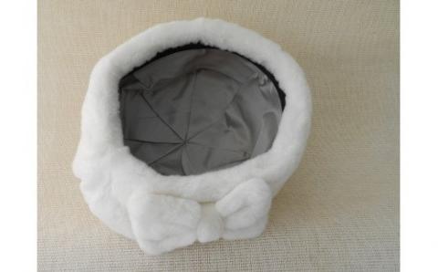 プラクトミンク ベレー帽（リボン付き）ホワイト_HD026-009