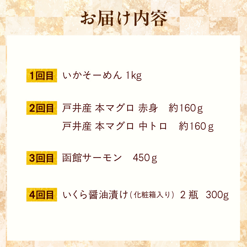 はこだて海の幸定期便 10万円　北海道産プレミアム（全4回）_HS001-008