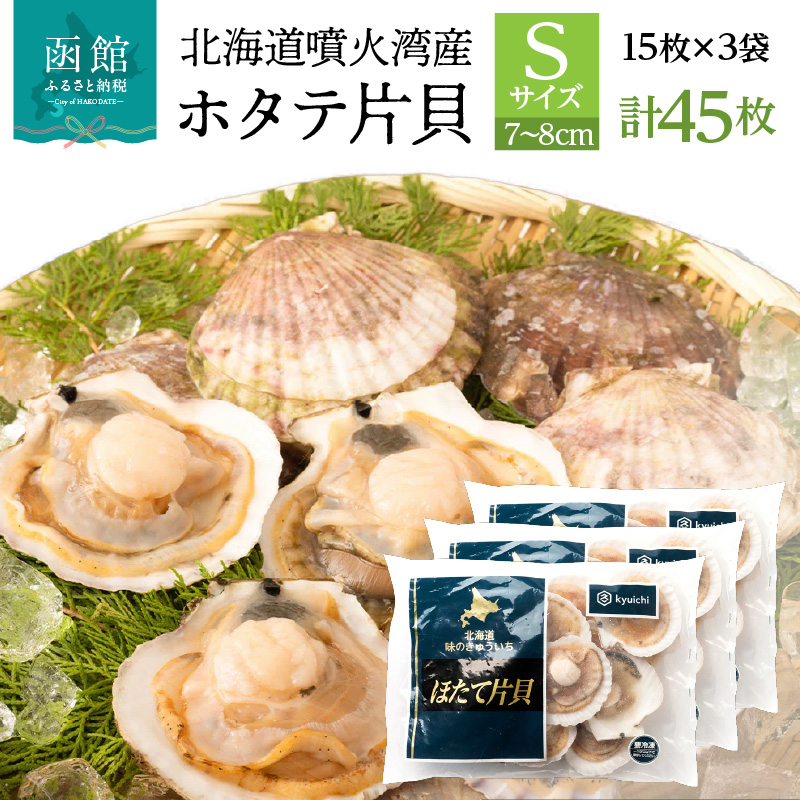 北海道噴火湾産ホタテ片貝 (Sサイズ／15枚×3袋)【計45枚】_HD117-036 【S】15枚×3袋（計45枚）