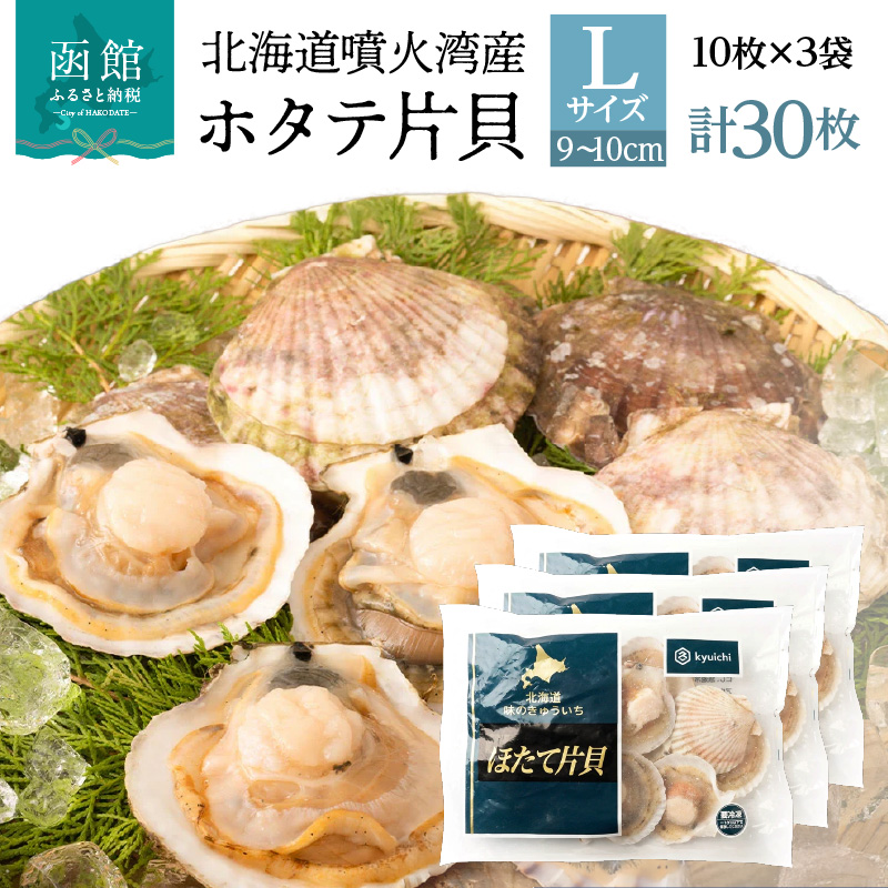 北海道噴火湾産ホタテ片貝 (Lサイズ／10枚×3袋)【計30枚】_HD117-042 【L】10枚×3袋（計30枚）