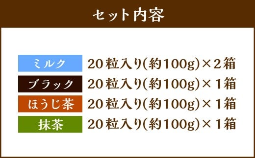 【4回定期便】 《冷凍》 北海道生チョコレート 4種 セット 5箱×4回 合計20箱 生チョコレート 生チョコ チョコレート チョコ ミルク ブラック ほうじ茶 抹茶 スイーツ 北海道 小樽市