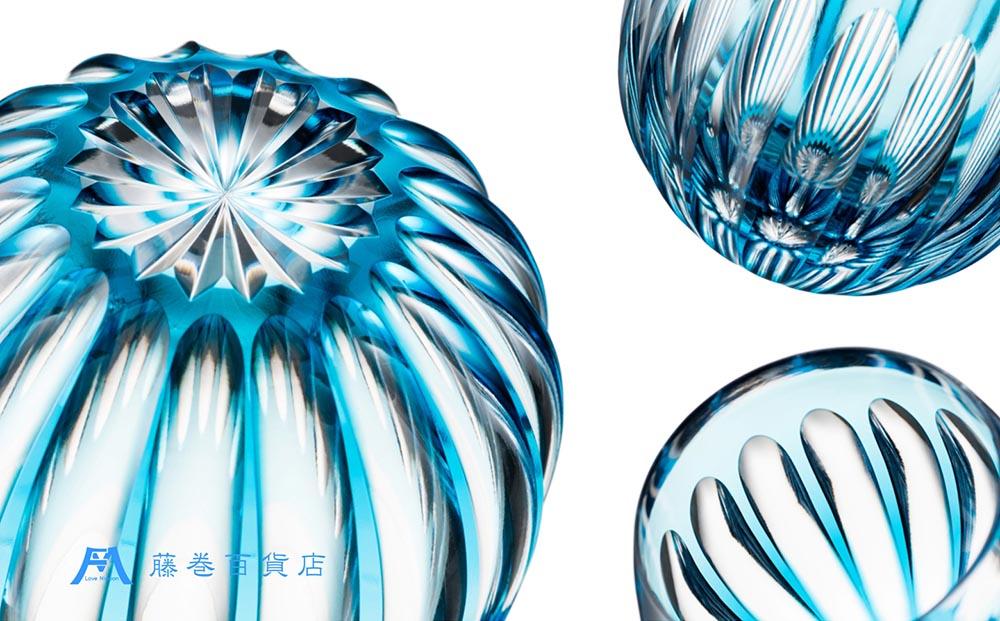 【藤巻百貨店】＜深川硝子工芸＞モダン・江戸切子 クリスタルバルーンワイングラス（フジマキブルー）