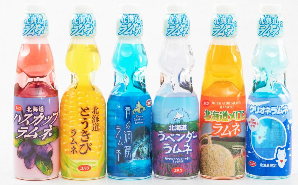 北海道 ラムネ 6種セット 各200ml×5本ずつ (北海道メロン、ハスカップ、ラベンダー、青の洞窟、クリオネ、とうきび)
