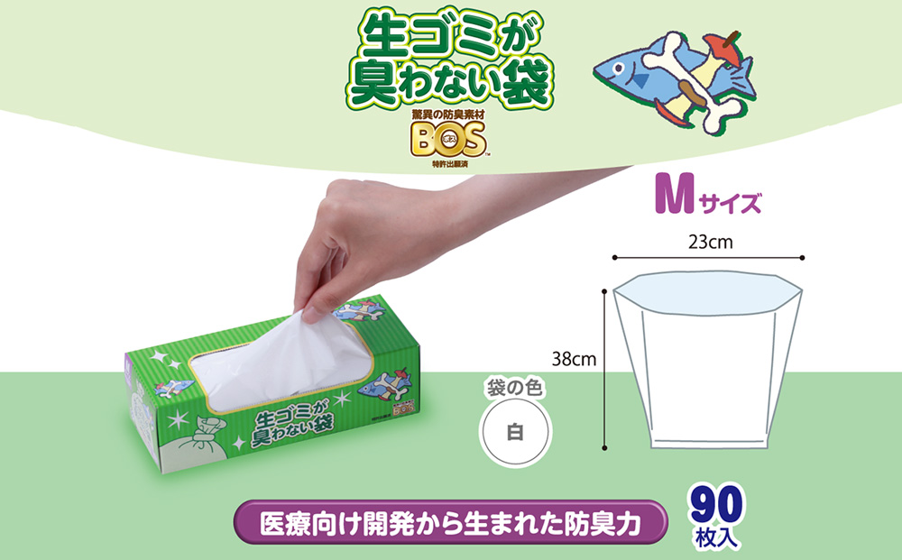 臭わない袋BOS 生ゴミが臭わない袋 生ゴミ用 Mサイズ 90枚入り(3個セット)