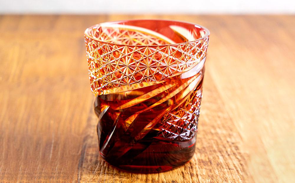 小樽 切子 オールド雅 ー金赤琥珀ー 約250ml×1個 高さ9cm 化粧箱