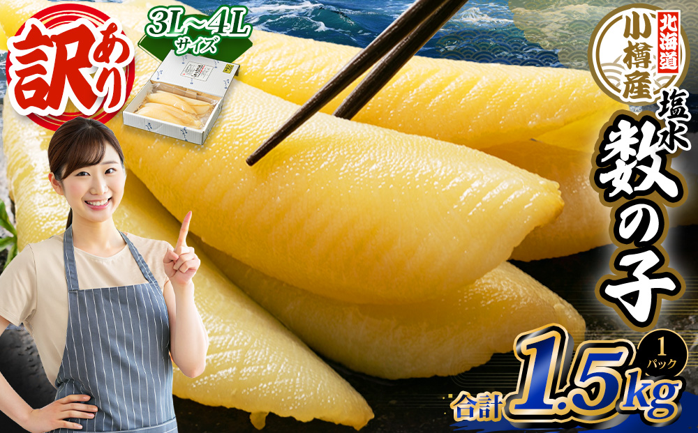 【訳あり】塩水 数の子 北海道小樽産 1.5kg かずのこ 4Lサイズ 魚卵 お節 おせち