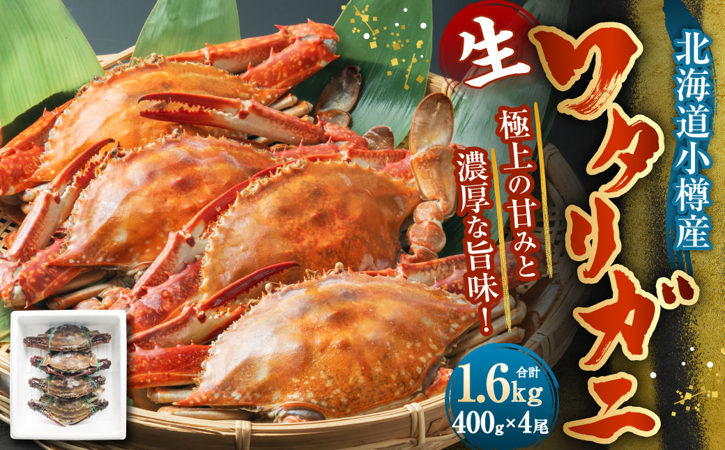 北海道 小樽市産 ワタリガニ 1.6kg (400g×4尾) 蟹 かに ワタリ蟹
