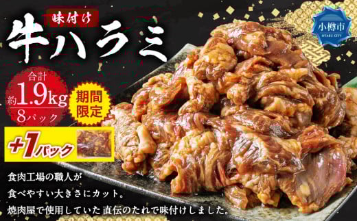 《期間限定》 牛肉 味付け 牛ハラミ 8パック （約1.9kg）＋1パック （約240g） ハラミ 味付け肉 冷凍 【2025年5月上旬-2025年10月中旬迄発送予定】