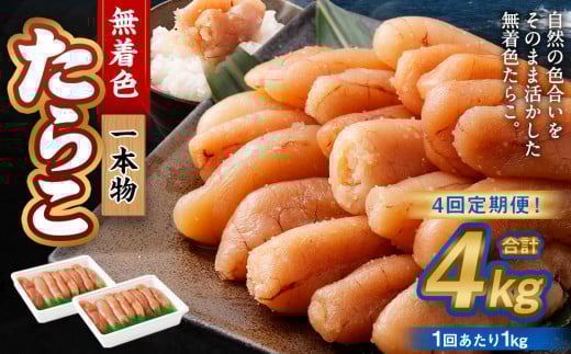 【4回定期便】無着色たらこ 一本物 1kg（500g×2） たらこ タラコ 鱈子 無着色 冷凍 北海道 小樽市