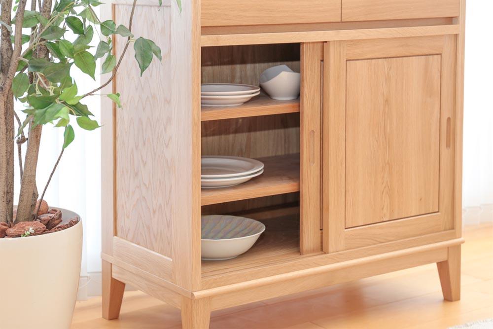 旭川家具 MUKU工房オリジナル ムク ダイニングキャビネット ナラ 【 国産 無垢 インテリア 木製 ナチュラル キャビネット 食器棚 キッチンボード 収納 キッチン ダイニング 北海道 】_03231