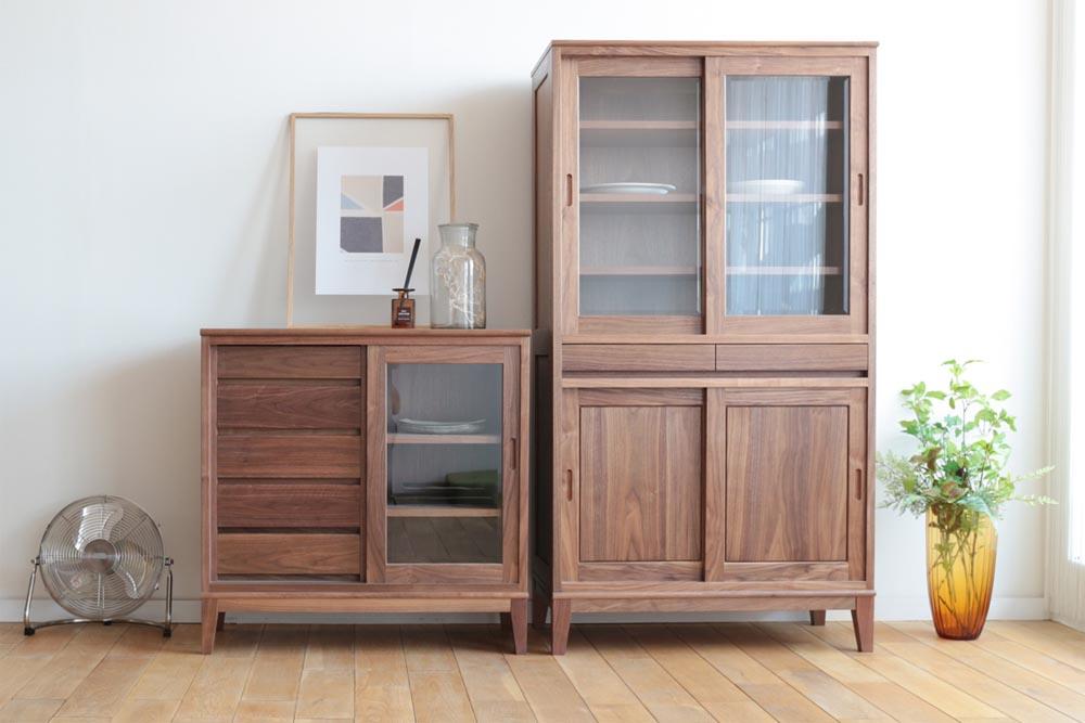 旭川家具 MUKU工房オリジナル ムク キャビネット ウォールナット 【 国産 無垢 インテリア 木製 収納 ナチュラル キャビネット チェスト リビング ダイニング 北海道 】 _03236