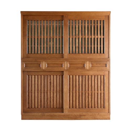 旭川家具 山室家具製作所 民芸家具 北の匠(H) No.1 水屋 150 ナラ 【 国産 無垢 インテリア 木製 収納 民芸 ダイニングボード 食器棚 キッチンボード ダイニング キッチン 北海道 】 _03243