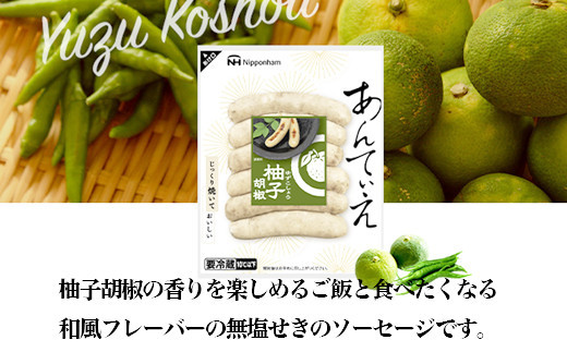 【ふるさと納税】無塩せき ウインナー あんてぃえ 柚子胡椒 100g x 5p 計500g 食品 無塩せきウインナー ソーセージ ゆず こしょう 国内製造 北海道 旭川 無塩せきソーセージ 発色剤不使用 日本ハム 小分け 定期便 パーティー お弁当 おつまみ 冷蔵 送料無料_05368