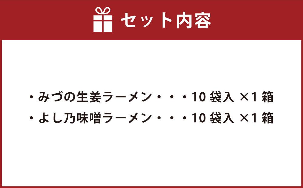 藤原製麺 旭川製造 みづの生姜ラーメン 1箱(10袋入)/旭川 らーめんや よし乃 味噌ラーメン 1箱(10袋入)インスタント袋麺_03488