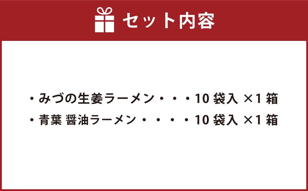 藤原製麺 旭川製造 みづの生姜ラーメン 1箱(10袋入)/青葉醤油ラーメン 1箱(10袋入)インスタント袋麺 インスタント袋麺_03489