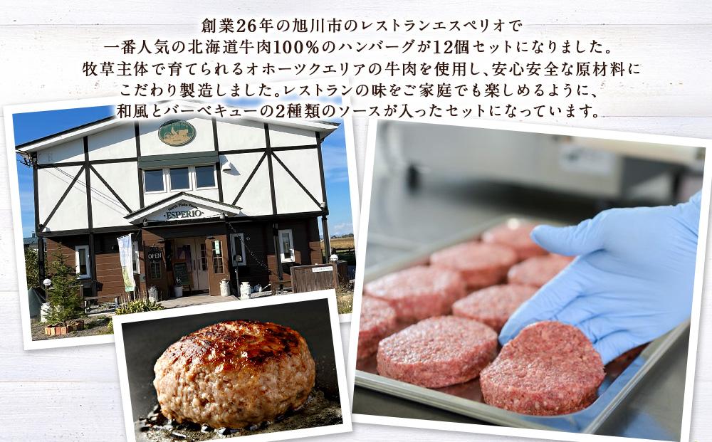 レストランで人気の北海道牛肉100％ハンバーグ12個セット（2種のソース付）_03451