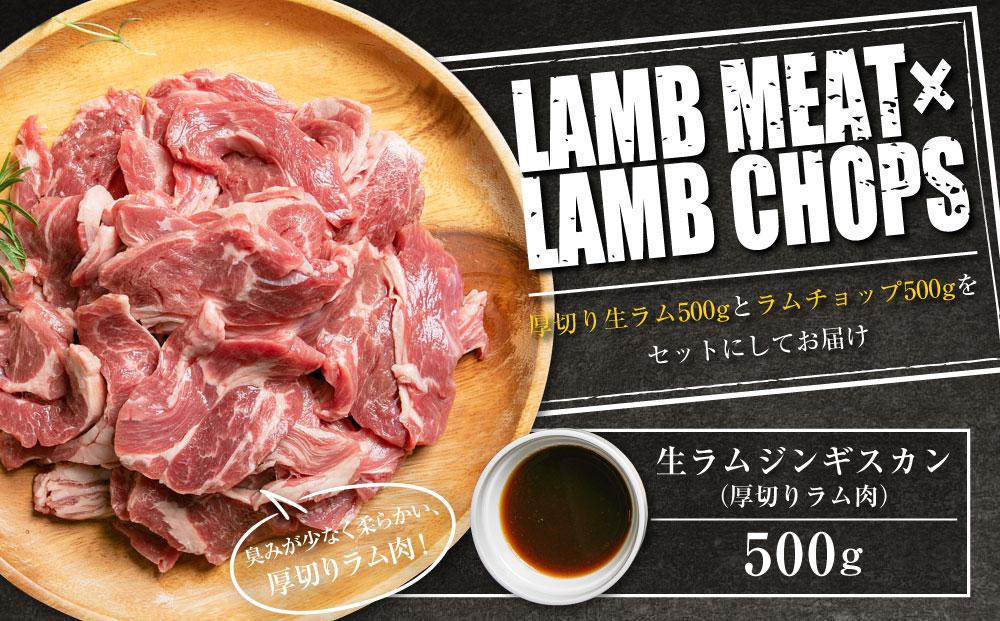 生ラムジンギスカン（厚切りラム肉）とラムチョップ（骨付きラムロース肉）のセット 【 肉 ジンギスカン 生ラム ラムチョップ ラム肉 羊肉 食べ比べ お楽しみ たれ 小分け 冷凍 お取り寄せ 旭川市 北海道ふるさと納税 北海道 旭川市 簡単調理 焼肉 】_01596