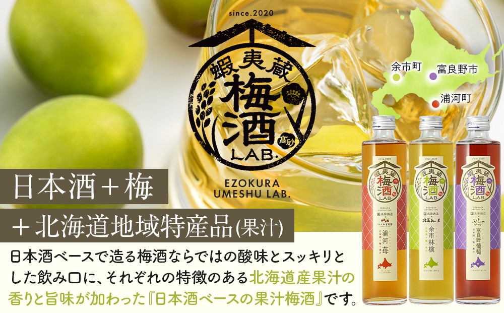 【日本酒ベースの果汁梅酒】 蝦夷蔵 梅酒 LAB.セット（苺・林檎・葡萄）