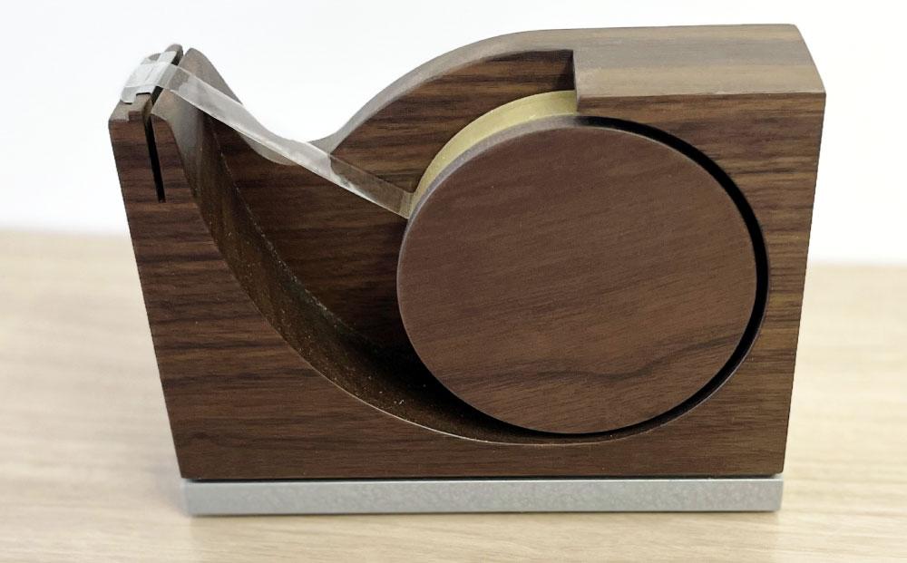 天然木使用 木製 テープカッター (大)（ウォルナット） 蓋付き_01731