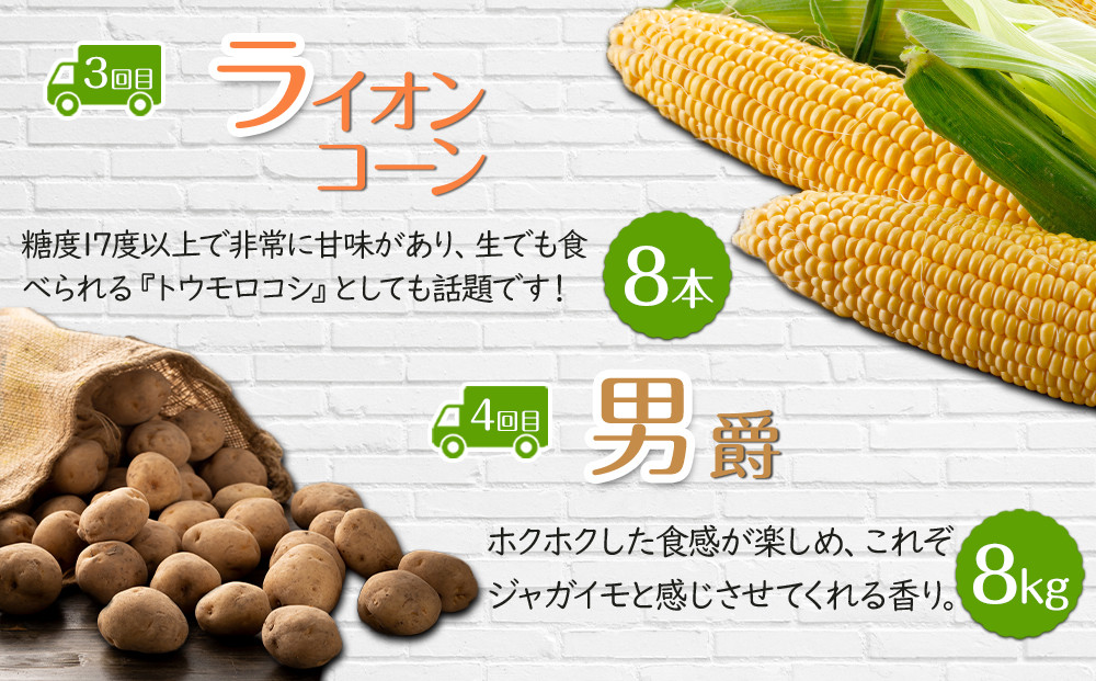 【26年5月発送開始】かに太郎 定期便Iセット（アスパラ、赤肉メロン、ライオンコーン、男爵、無添加鮭イクラ醤油漬け）全5回 _03822