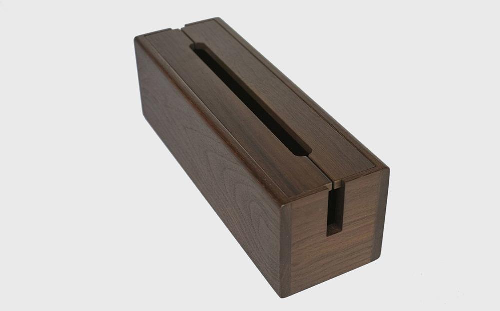 天然木使用 木製 ケーブルボックス (小) （ウォルナット） 蓋付き_01728