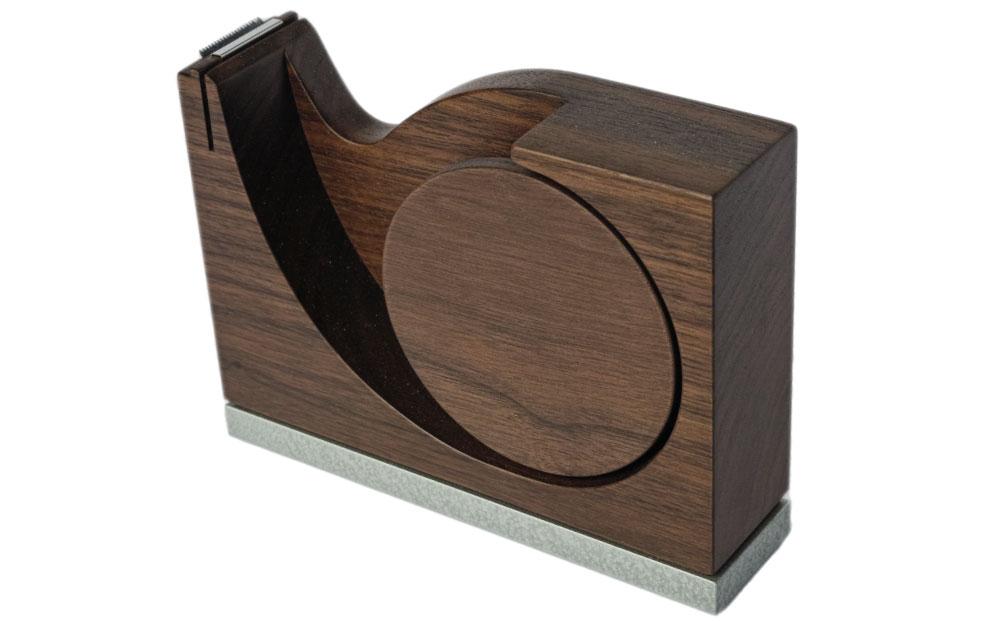天然木使用 木製 テープカッター (大)（ウォルナット） 蓋付き_01731
