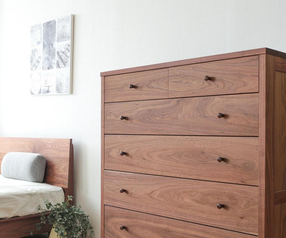 旭川家具　山室家具製作所　プロトNo.802チェスト(6段)　ウォールナット 【 国産 無垢 インテリア 木製 収納 ナチュラル キャビネット チェスト リビング ダイニング 北海道 】 _01970