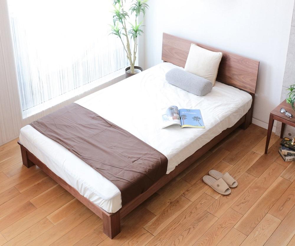 旭川家具　山室家具製作所　リネアNo.107セミダブルベッド　ウォールナット 【 国産 無垢 インテリア 木製 ナチュラル すのこ セミダブル ベッドフレーム 寝室 北海道 】 _01972