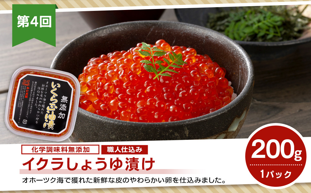 【26年7月発送開始】かに太郎 定期便Aセット（赤肉メロン、ライオンコーン、白くまコーン、無添加鮭イクラ醤油漬け）全4回 _01193